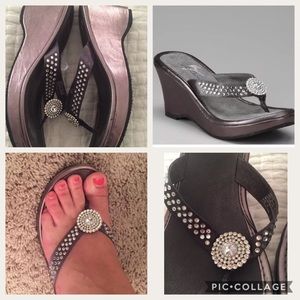 Size 10 Volatile Silver Rhinestone wedge sandals